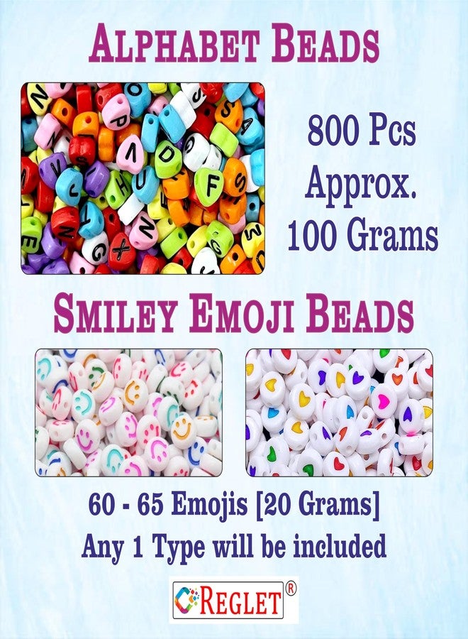 REGLET 800 Multicolour Alphabet Beads Kit + 65 Emoji - Beads for for Bracelet Making Set, Beadwork, Letter Bead for Jewellery Making Kit, DIY Bead Craft, Acrylic Beading Kit, DIY Crafting - Image 2